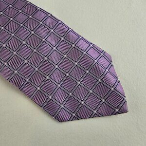 Brooks Brothers 346 Tie Mens Purple Geometric Check Silk Necktie 3.5” Classic